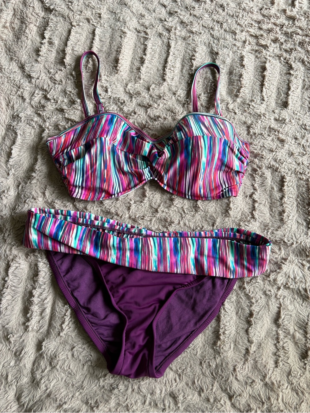 Sunset Striped Multi-Color Bikini Top & Plum Bottoms